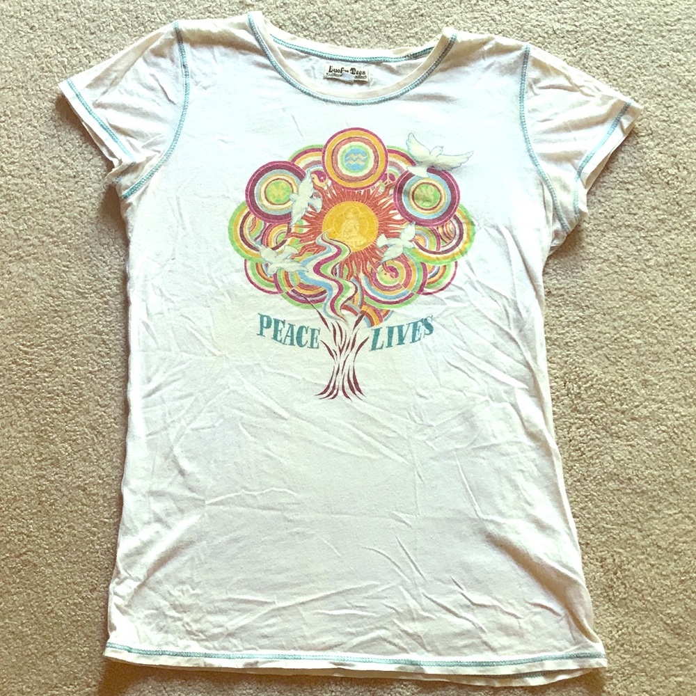 Peace Lives hippie boho Lucky Brand Tee Shirt S